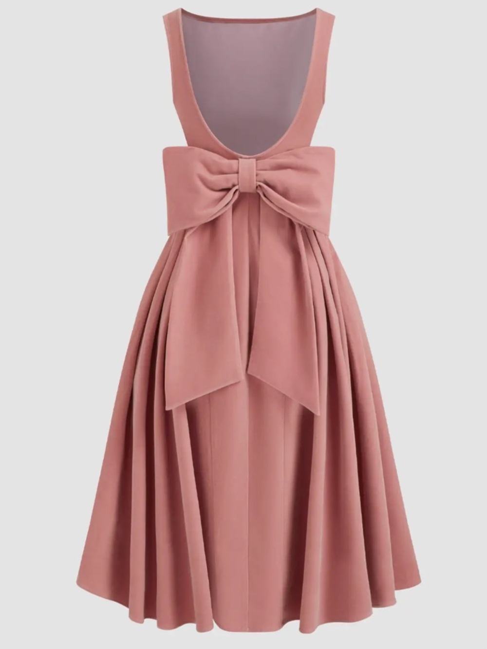 Cider VELVET BOAT NECK BOWKNOT BACKLESS MIDI DRESS in Pink